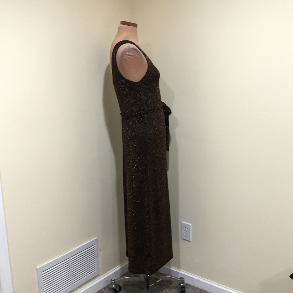 Francesca’s Collection Lush Wide Leg Jumpsuit Size Small Black Bronze Chevron - Picture 4 of 11